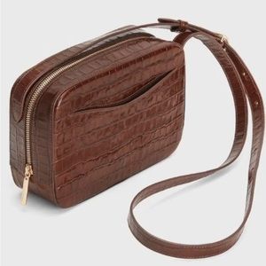 Cuyana brown camera bag crocodile